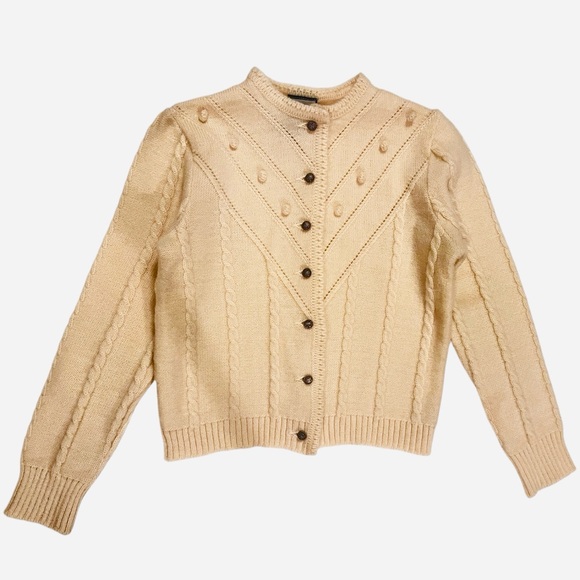 Achalm Strick German Virgin Wool Y2K Cardigan Cream Cable Knit Size Small - Picture 3 of 12